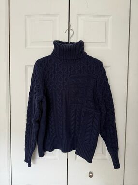 Michael Kors Navy Cable-Knit Turtleneck Sweater